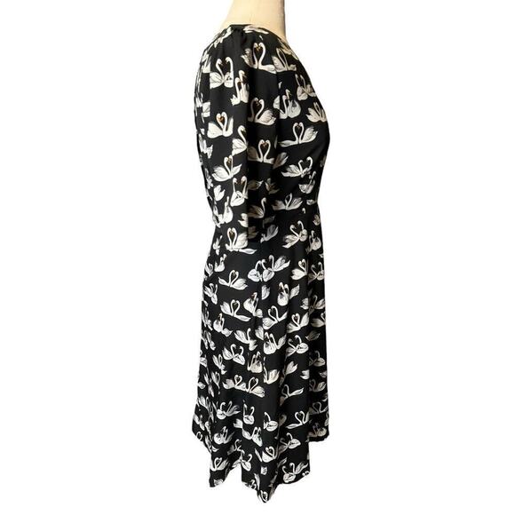 Yumi V-Neck Swan Dress Fit and Flare Small Black White - Picture 6 of 7